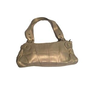 Emilie M handbag Silvery gold faux leather multicolor striped lining Retro Club